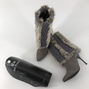 NINA Fur/Sweater Top Heeled Boots